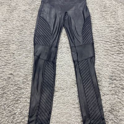 SPANX Faux Leather Moto Legging Women Medium Black Pull On Stretch Whimsigoth